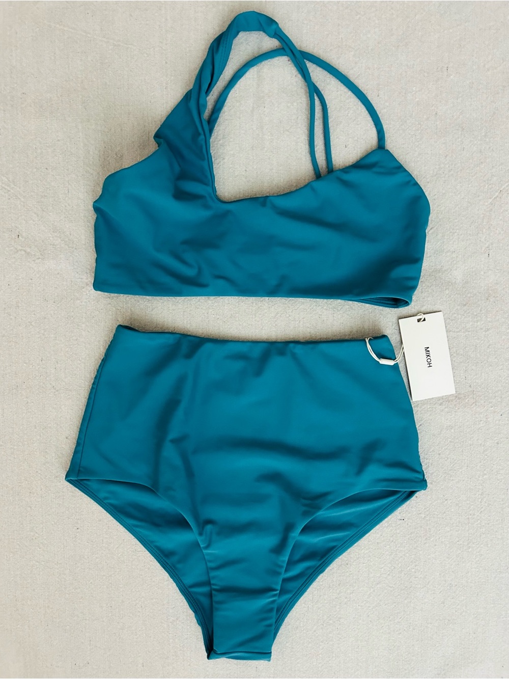 Mikoh Teal Cross-Strap High-Waist Bikini Set